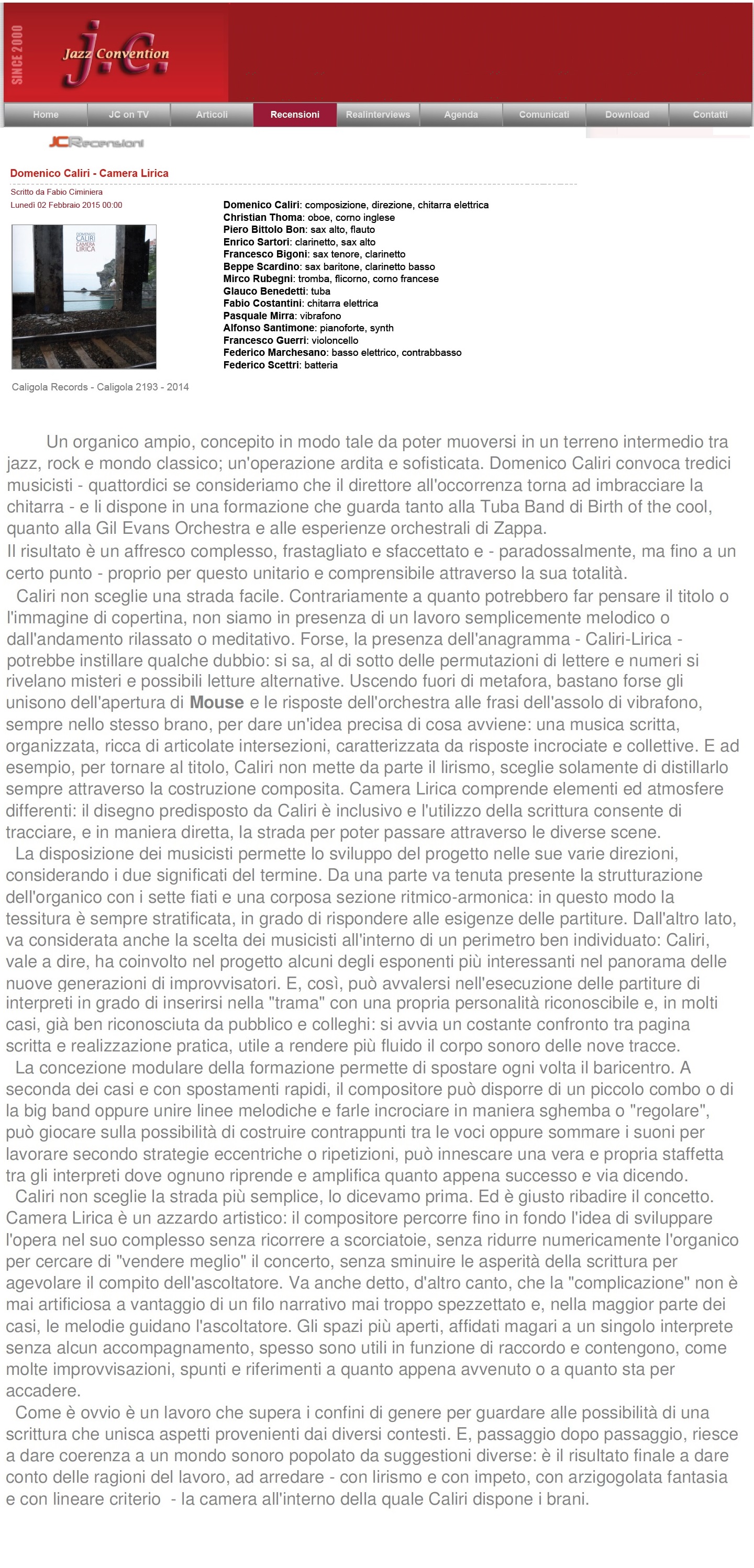 Recensione Camera Lirica - Jazz Convention - Febbraio 2015