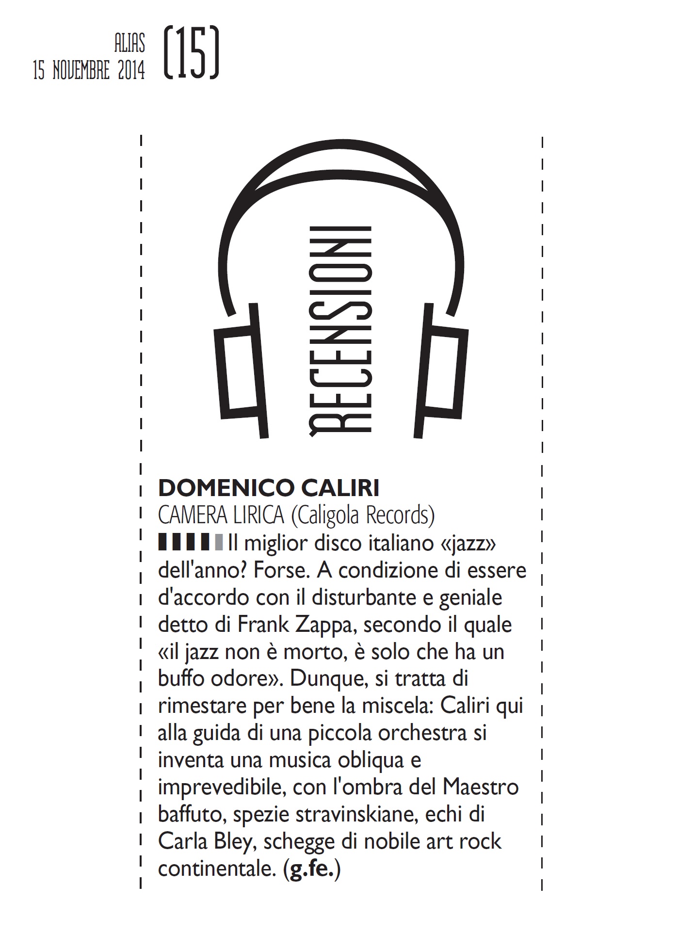 Recensione Camera Lirica - Alias - Novembre 2014