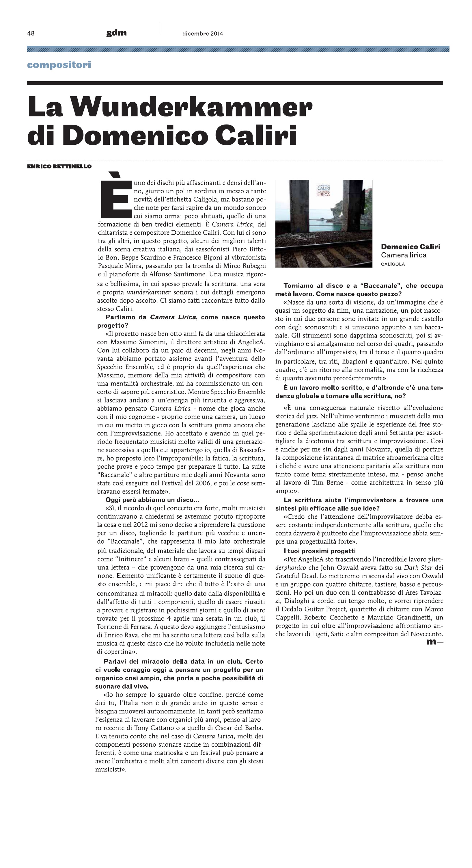 Intervista - Giornale della Musica - Dicembre 2014