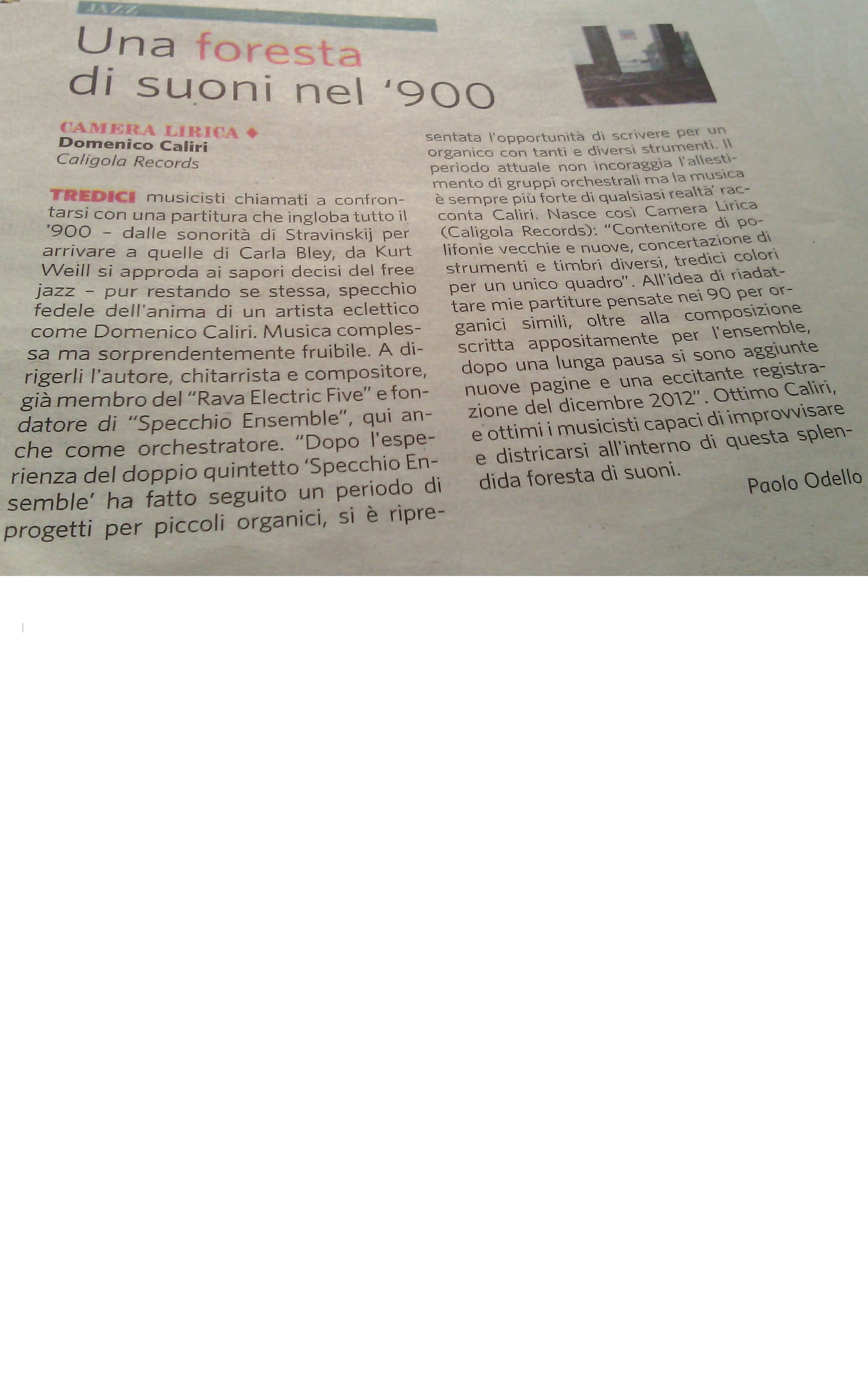 Recensione Camera Lirica - Il Fatto Quotidiano - Ottobre 2014