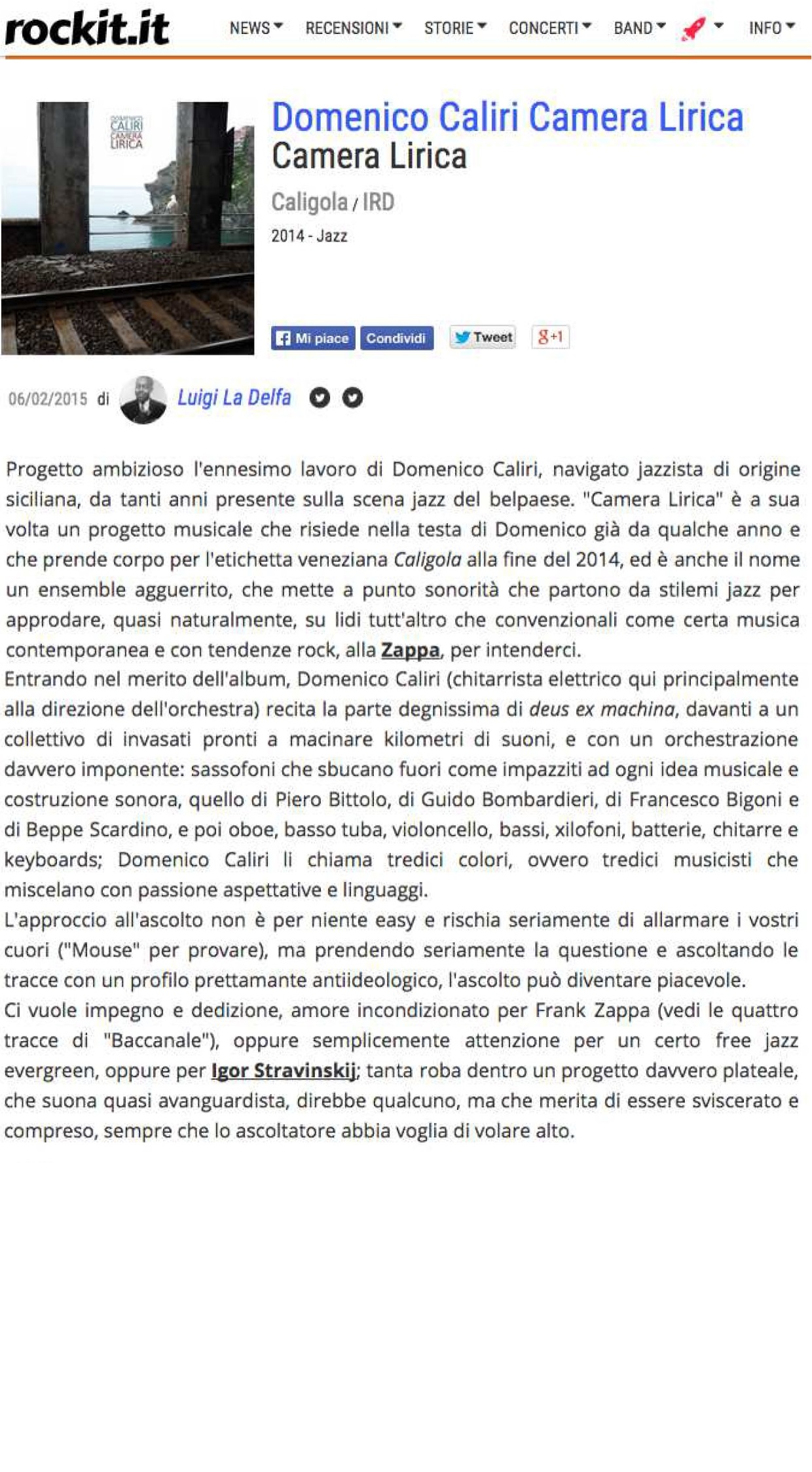 Recensione Camera Lirica - Rock It - Febbraio 2015