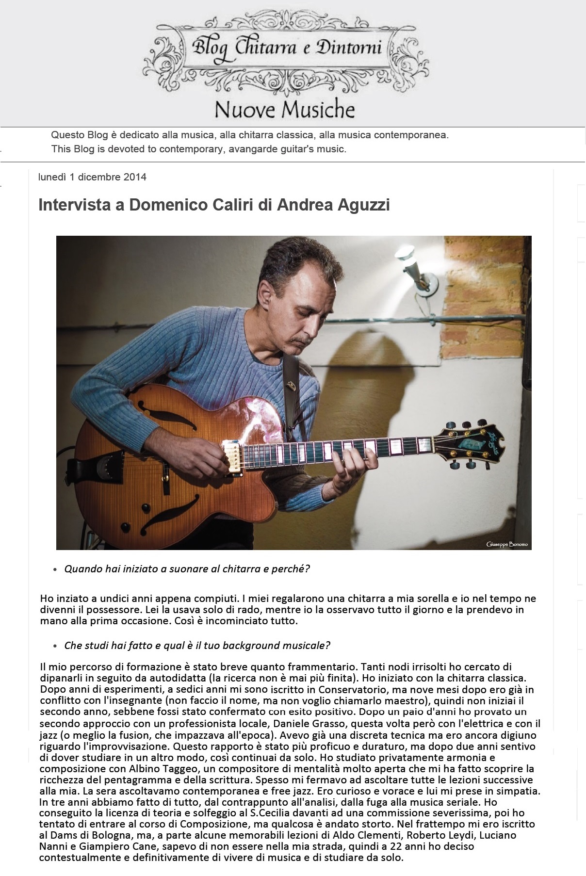 Intervista - Chitarra e Dintorni - Dicembre 2014