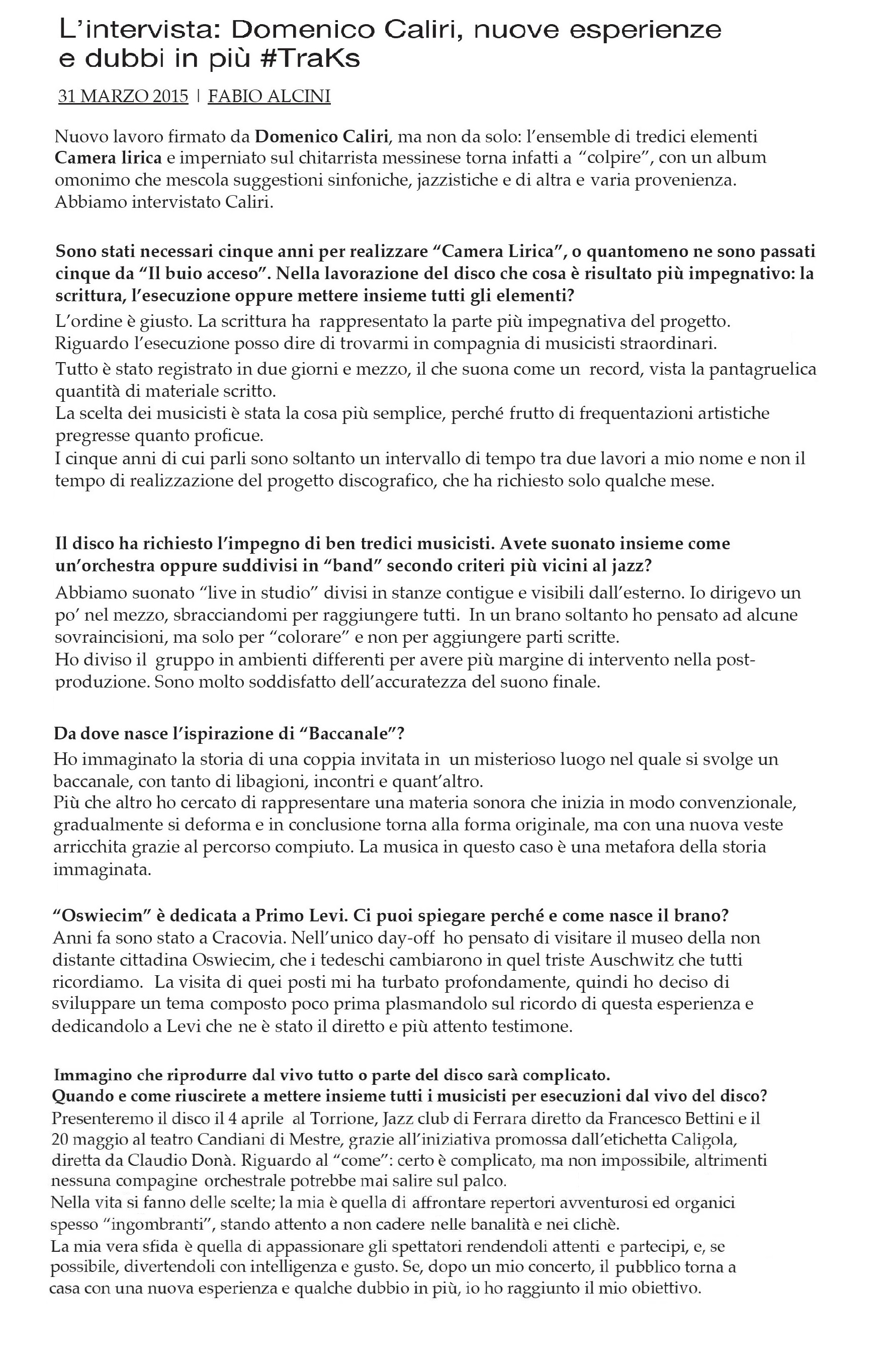 Intervista - MusictraKs - Marzo 2015